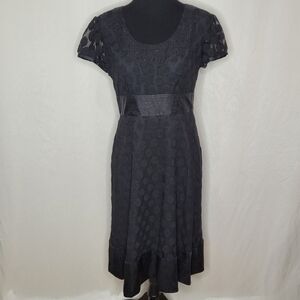 Alfani Black on Black Polka-Dot A-Line Cocktail Dress - Size 6